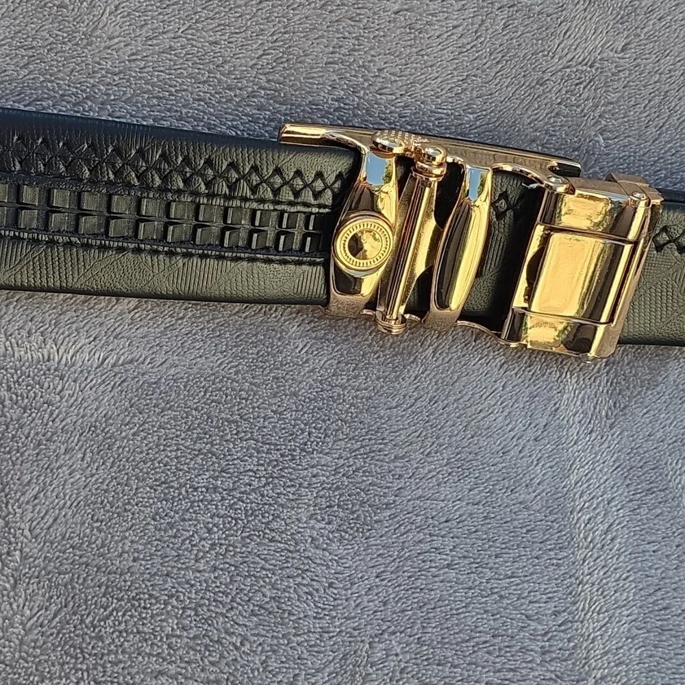 2 Men's Solid Buckle with Automatic Ratchet Leather Belt 63